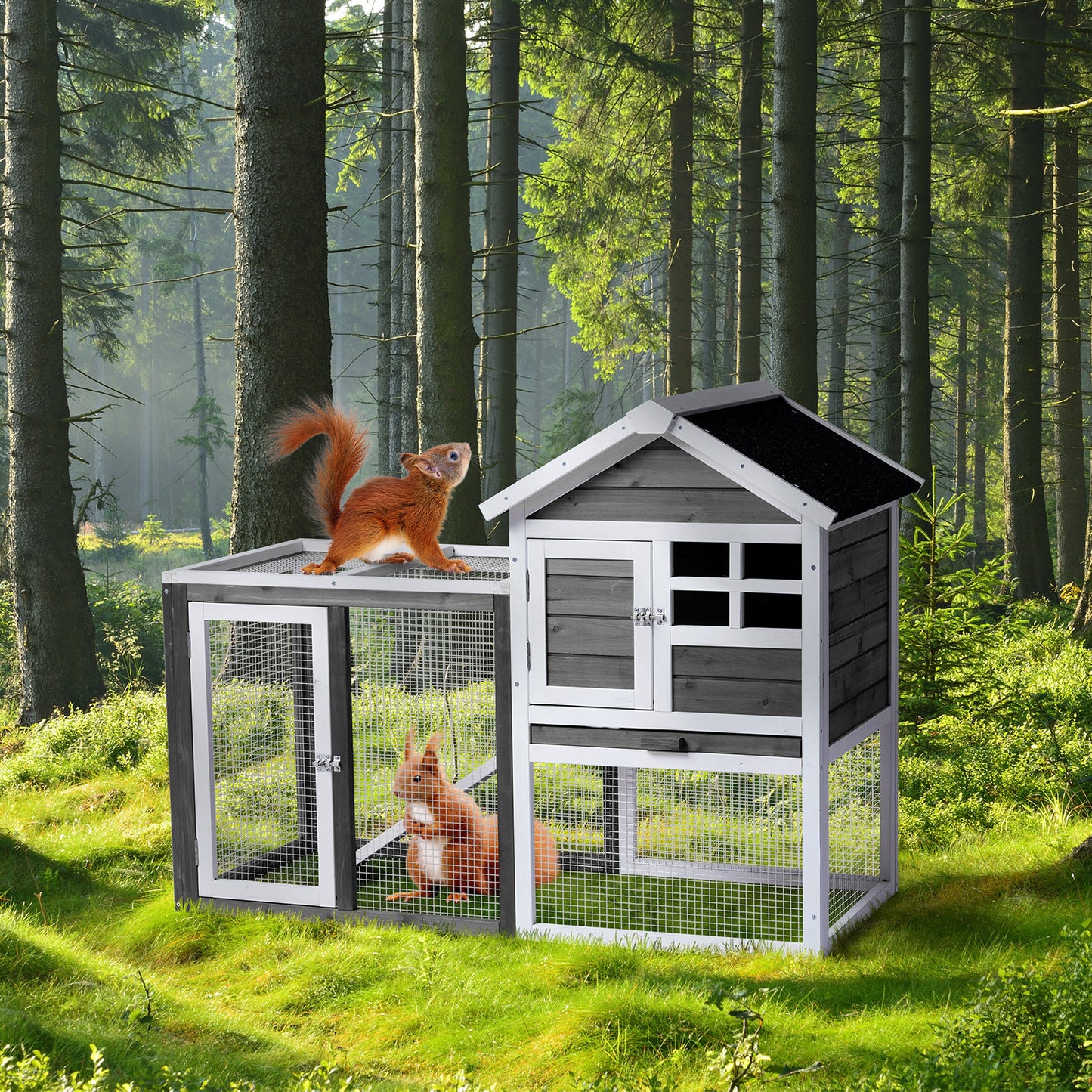 Wooden Rabbit House Outdoor Chicken House Indoor Rabbit Cage With Running, Guinea Pig House Pet House With Pull Out On Tray