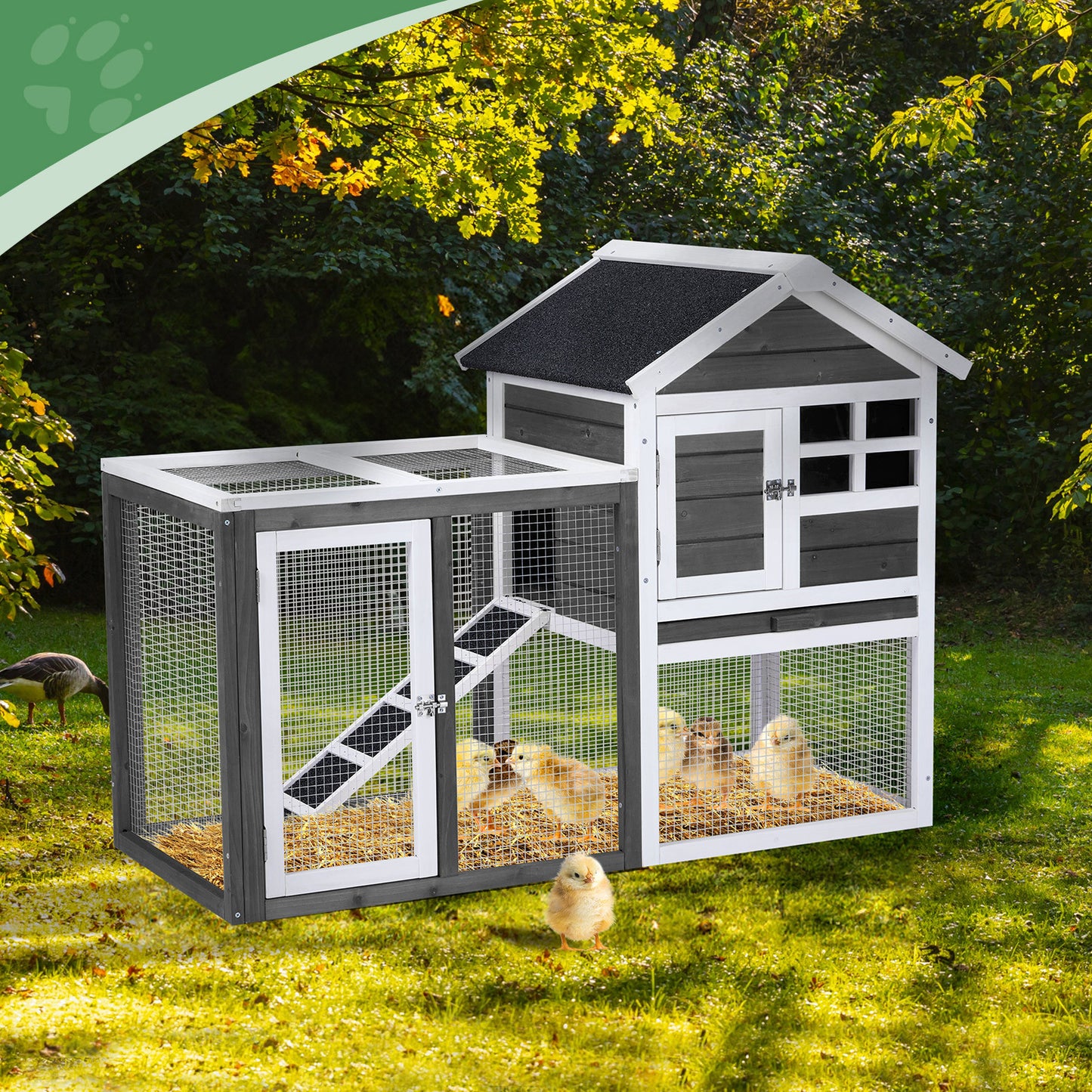 Wooden Rabbit House Outdoor Chicken House Indoor Rabbit Cage With Running, Guinea Pig House Pet House With Pull Out On Tray