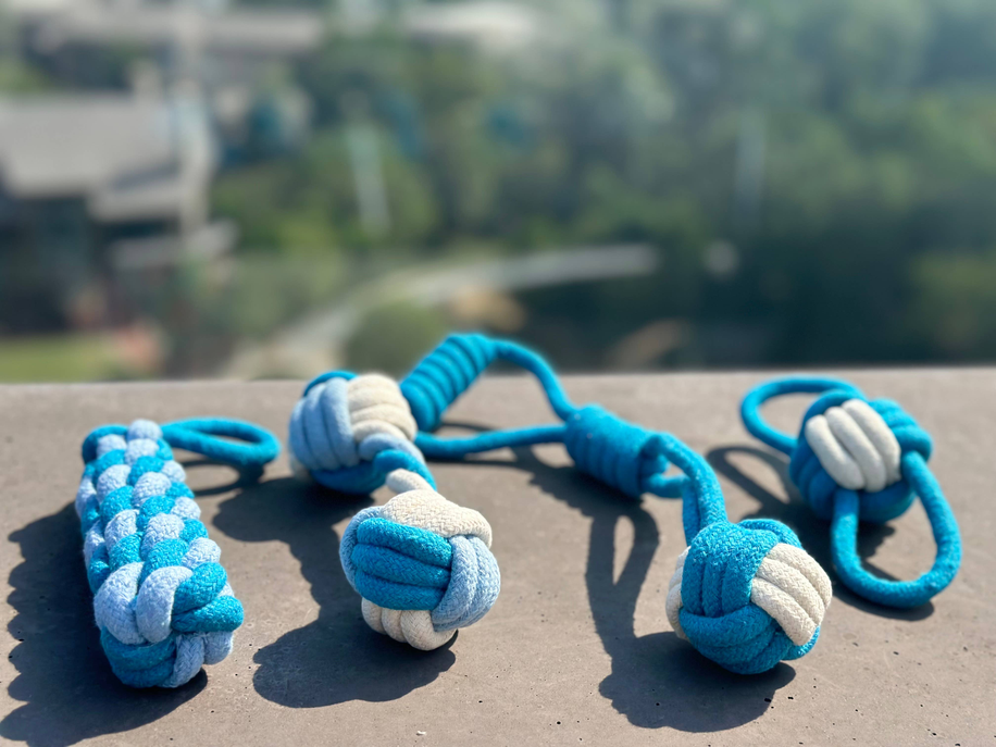 Handmade Sustainable Rope Toys 4 Pc Set, Rope Chew Toys
