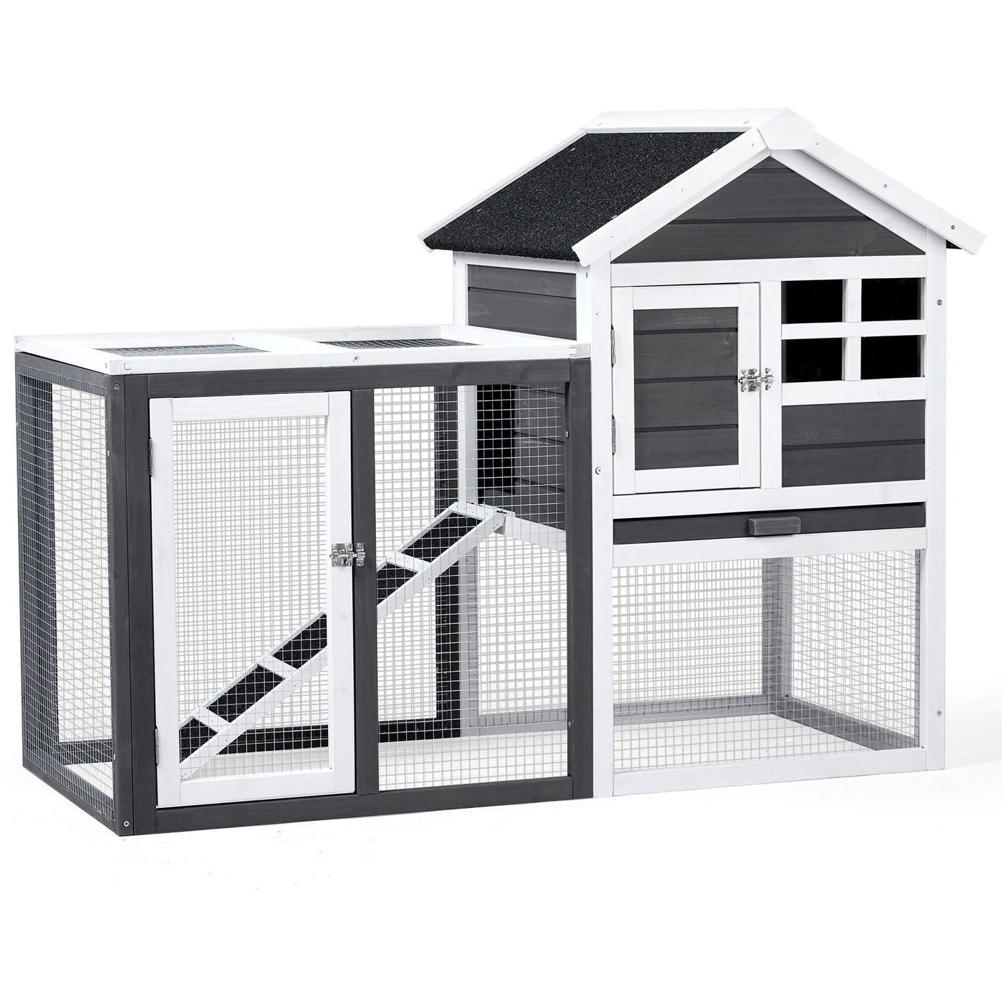 Wooden Rabbit House Outdoor Chicken House Indoor Rabbit Cage With Running, Guinea Pig House Pet House With Pull Out On Tray