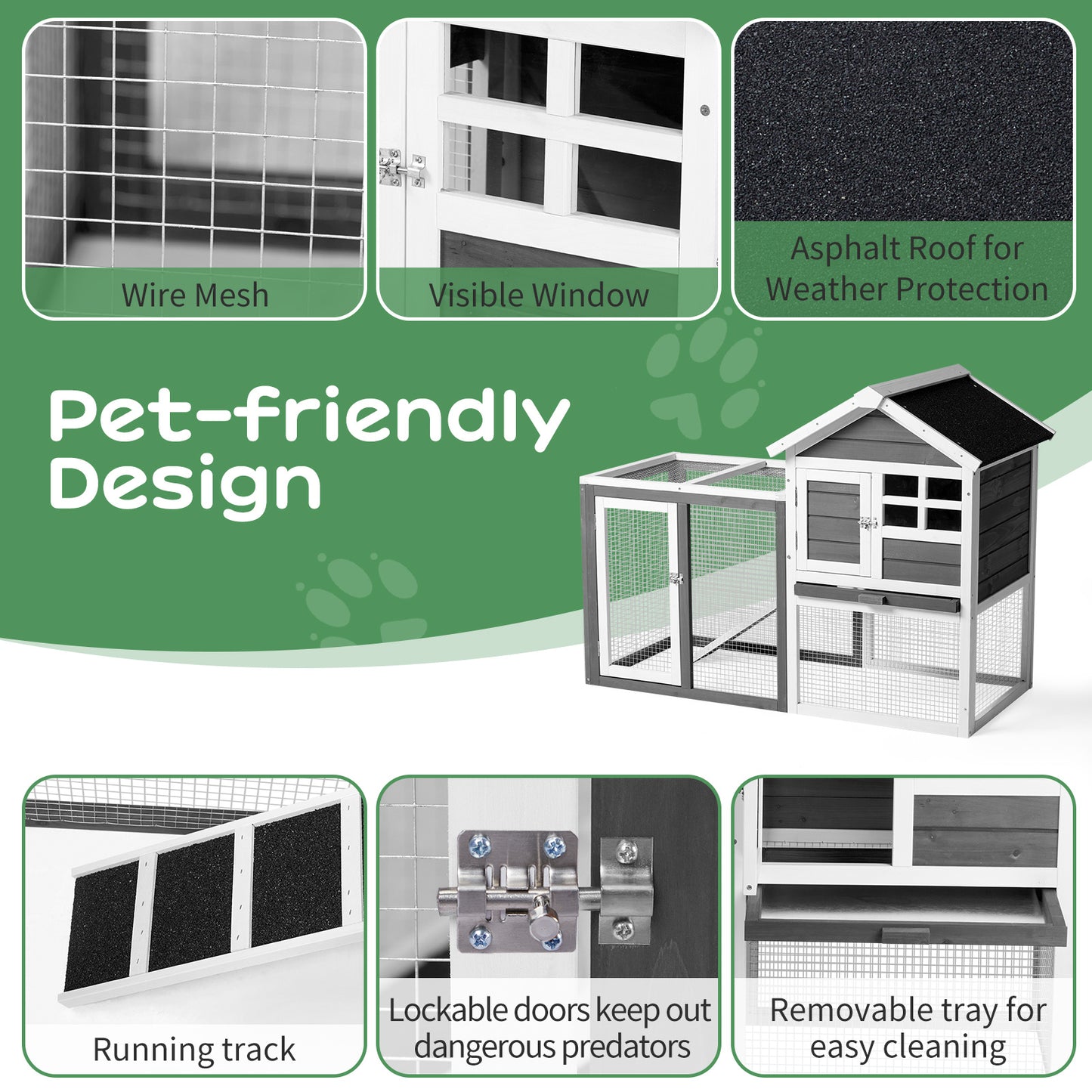 Wooden Rabbit House Outdoor Chicken House Indoor Rabbit Cage With Running, Guinea Pig House Pet House With Pull Out On Tray