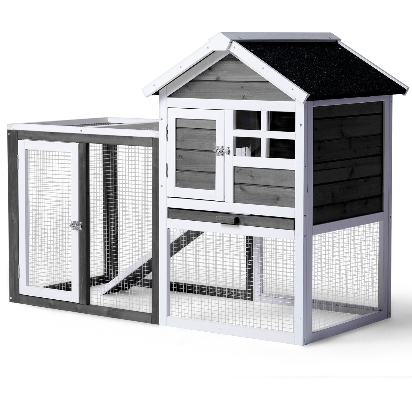 Wooden Rabbit House Outdoor Chicken House Indoor Rabbit Cage With Running, Guinea Pig House Pet House With Pull Out On Tray