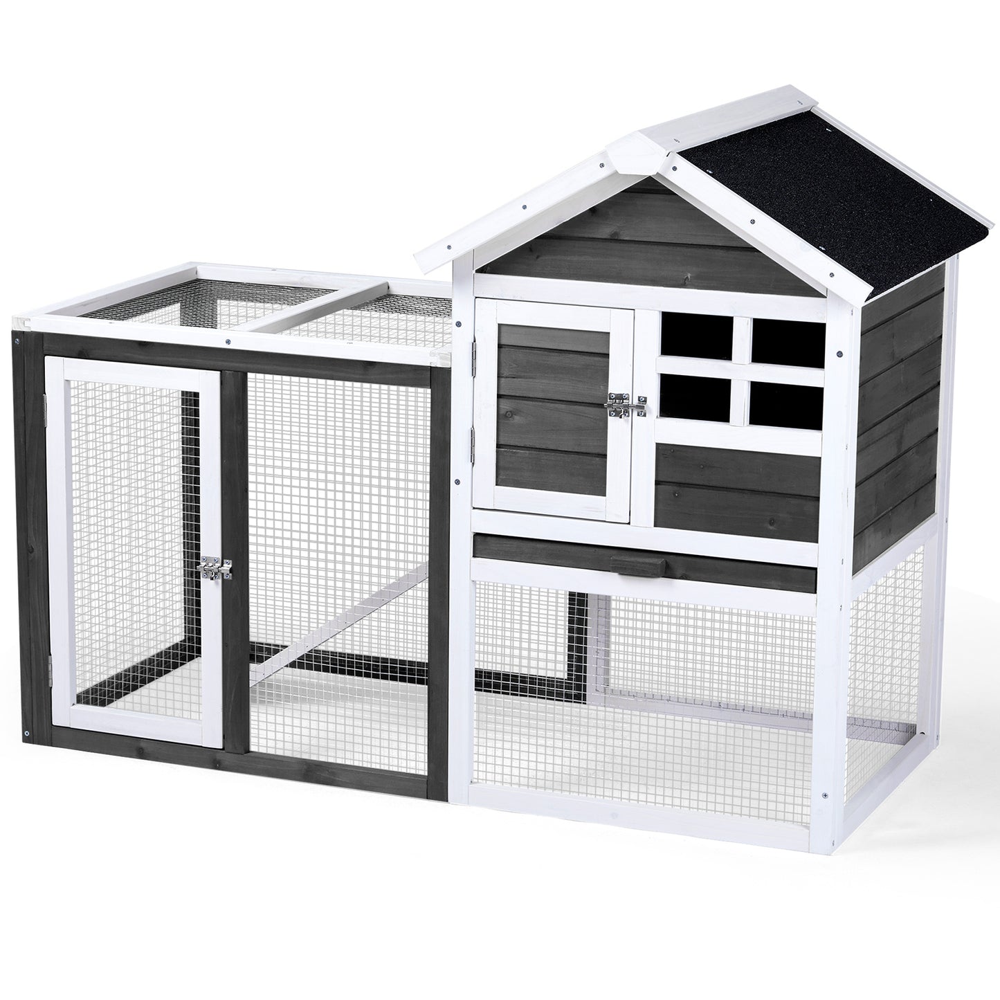 Wooden Rabbit House Outdoor Chicken House Indoor Rabbit Cage With Running, Guinea Pig House Pet House With Pull Out On Tray