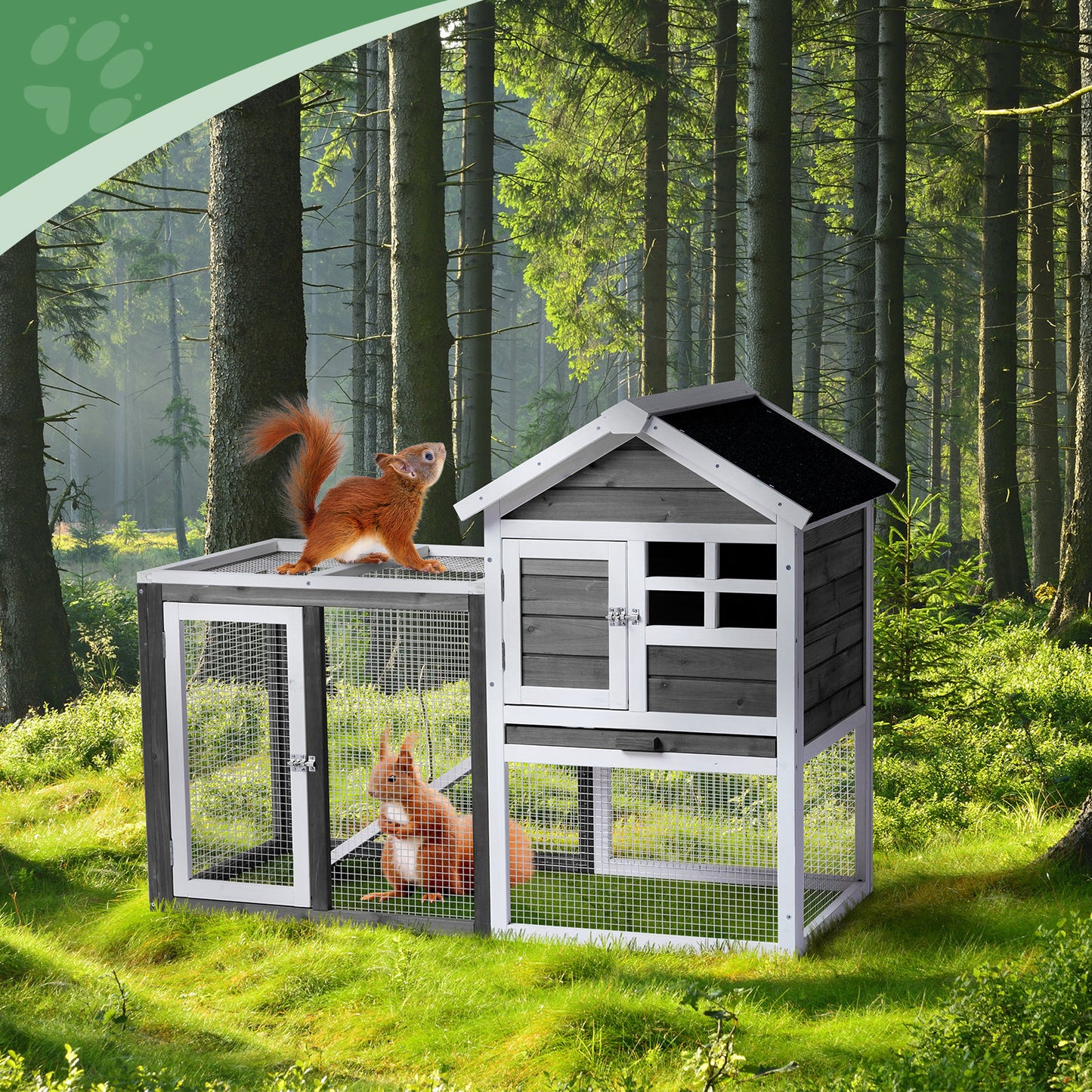 Wooden Rabbit House Outdoor Chicken House Indoor Rabbit Cage With Running, Guinea Pig House Pet House With Pull Out On Tray