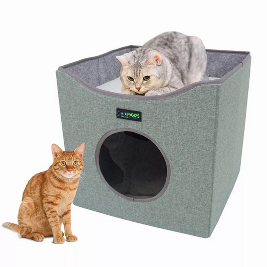 JESPET Foldable Cat Condo, Cat Cube House & Sleepping Bed with Lying Surface and 2 Reversible Cushions