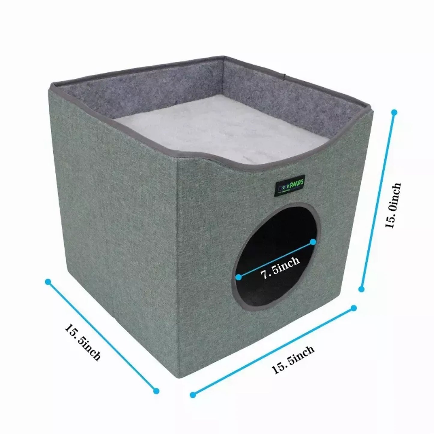 JESPET Foldable Cat Condo, Cat Cube House & Sleepping Bed with Lying Surface and 2 Reversible Cushions, Cat Hiding Place, Cat Cave, Linenette Fabric, Felt and Engineered Wood, Scratch Resista