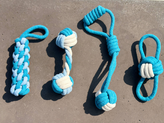 Handmade Sustainable Rope Toys 4 Pc Set, Rope Chew Toys