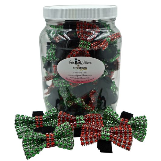 GG110XV | 50-100 Christmas Bling Velcro Dog Bows in a Jar|Pets Ribbons