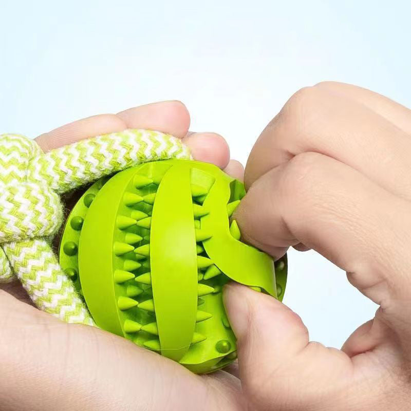 Dog Toys Treat Balls Interactive Hemp Rope Rubber Leaking Balls For Small Dogs Chewing Bite Resistant Toys Pet Tooth Cleaning Bite Resistant Toy Ball For Pet Dogs Puppy
