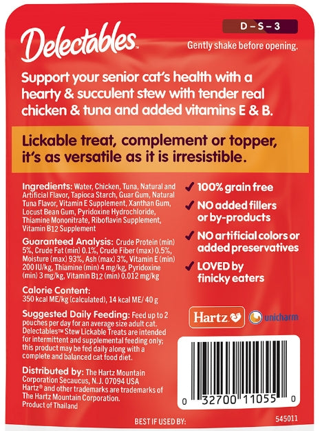 Hartz Delectables Stew Senior Lickable Treat for Cats Chicken and Tuna