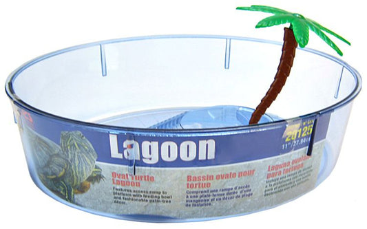 Lees Oval Turtle Lagoon with Access Ramp to Feeding Bowl and Palm Tree Decor